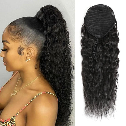 100% Human Hair Drawstring Ponytail Extension Water Wave Straight Kinky Curly Corn Wave Ponytail Clip in Ponytails Extensions