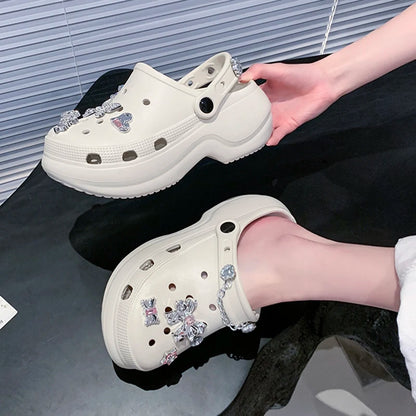 Crystal Butterfly Platform Sandals Women 2025 Summer Non Slip Eva Clogs Garden Shoes Woman Cozy Thick Sole Beach Sandals Female