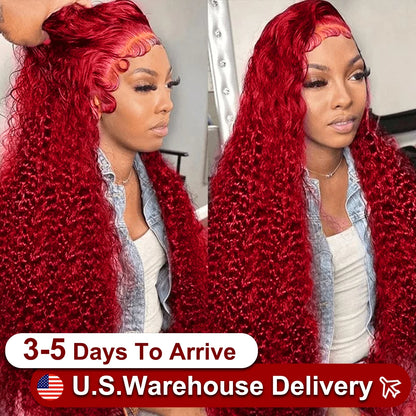 Hot Red Deep wave 13x6 Lace Front Human Hair Wigs Red 99J 13x4 Lace Frontal Wig For Women Remy Hair Transparent Lace Wig 210%