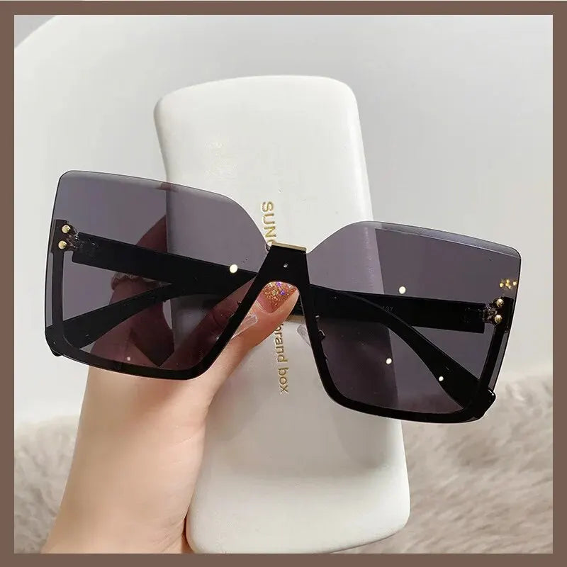 New European And American Style Half-frame Metal Sunglasses Fashion Slim Women's Sunglasses Anti-uv Glasses