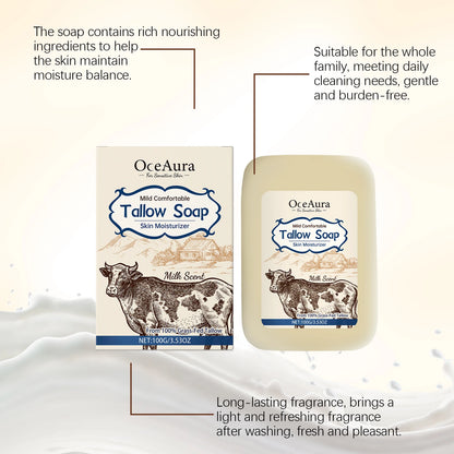 OCEAURA Tallow Soap, Beef Tallow Soap, Pure Tallow Balm Soap Bar for Sensitive Skin - Moisturizes, Soothes, and Hydrates 100g