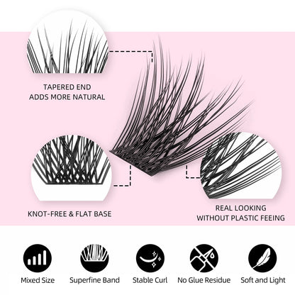 DIY 144 Cluster Lashes YUANZHIJIE free ship Segmented Beam Natural C/D Curl Individual Mink Eyelashes Makeup Supplies at home