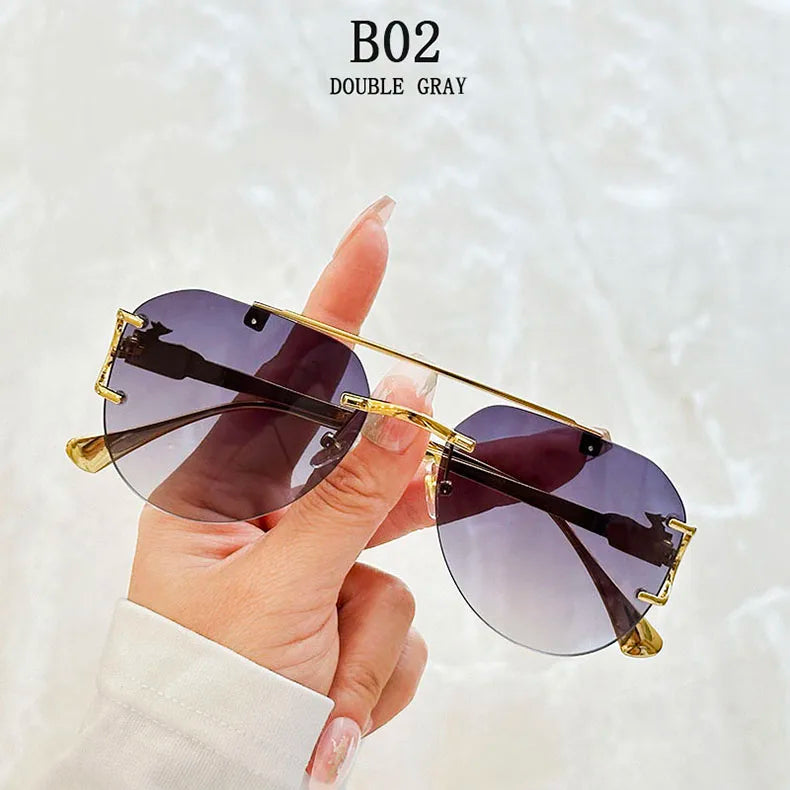 Rimless Designer Sunglasses Women Trendy Luxe Fashion Sunglasses Men Vintage Glasses Lentes De Sol Mujer Lunette Soleil Femme