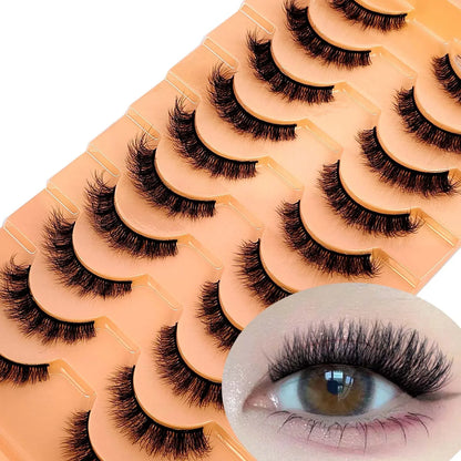 10Pairs 3D Mink Lashes Cilios Fluffy Soft Beauty Natural Short Mink Fake Eyelashes Classic Thick Reusable Makeup False Eyelashes