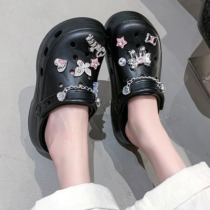 Crystal Butterfly Platform Sandals Women 2025 Summer Non Slip Eva Clogs Garden Shoes Woman Cozy Thick Sole Beach Sandals Female