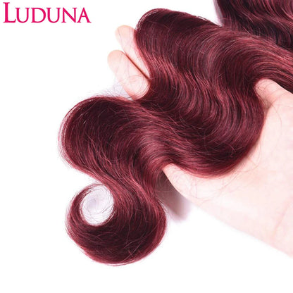 Luduna Burgundy 99j Body Wave Bundles Brazilian Red Color Human Hair Bundles 1/3/4 Pcs Hair Extensions Body Weave Colored Bundle