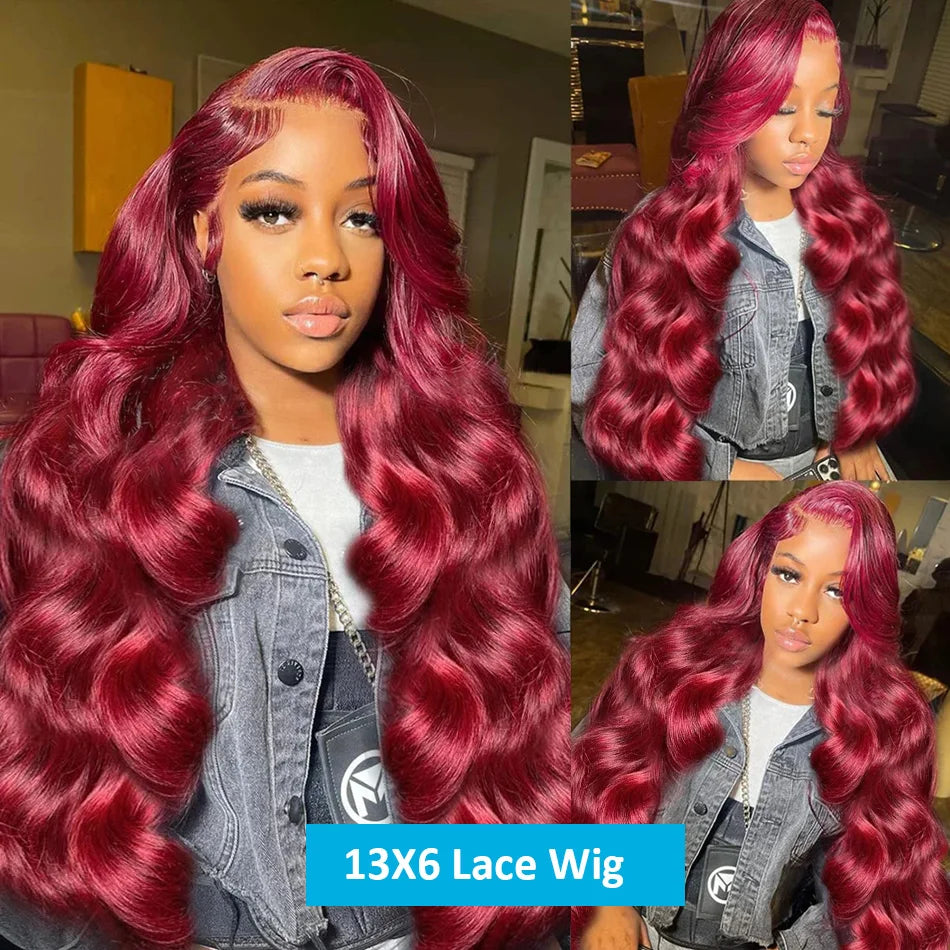 99j Burgundy Body Wave Human Hair 13x6 Hd Transparent Lace Front Wig 13x4 Curly Colored 30 40 Inch Brazilian Hair For Women