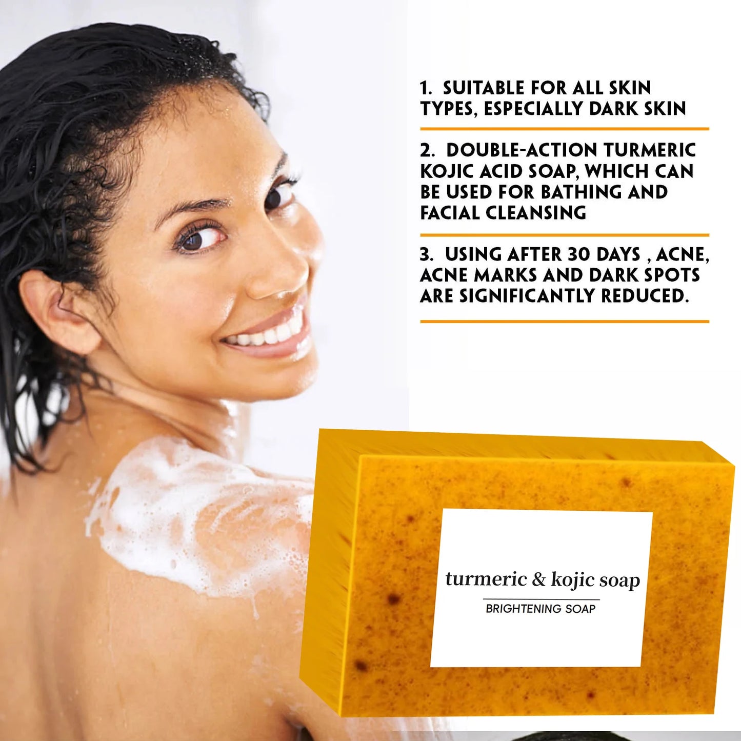 Turmeric Kojic Acid Glow Soap Dark Spot Acne Removal Even Skin Tone Mositen Smooth Skin Deep Cleansing Handmade Soap