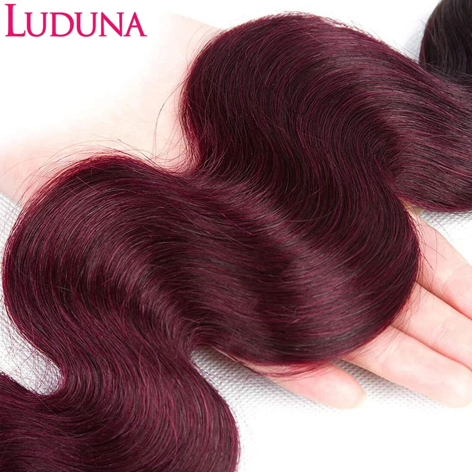 Luduna Burgundy 99j Body Wave Bundles Brazilian Red Color Human Hair Bundles 1/3/4 Pcs Hair Extensions Body Weave Colored Bundle