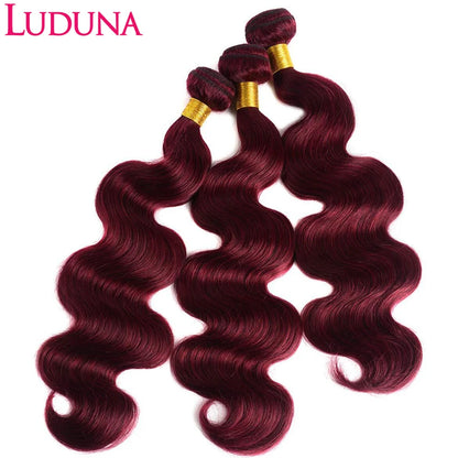 Luduna Burgundy 99j Body Wave Bundles Brazilian Red Color Human Hair Bundles 1/3/4 Pcs Hair Extensions Body Weave Colored Bundle