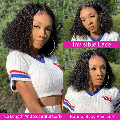 Short Curly Bob Wig 100% Human Hair 200% Density 13x4 Transparent Lace Frontal Wig 8-14 Inch Deep Wig PrePlucked Women Remy Hair