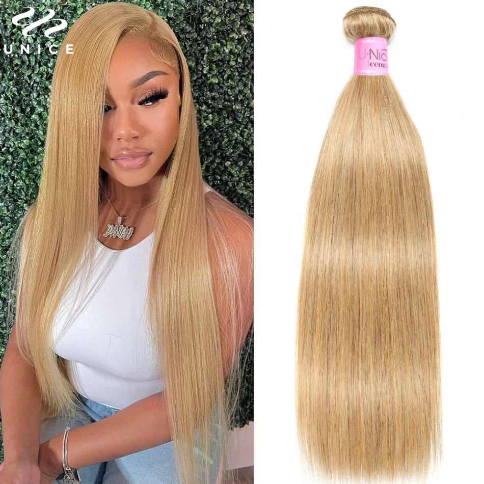 UNice Hair #27 Blonde Human Hair Bundles Straight Human Hair Bundles 100gram Per Bundle 1 Bundle and 3 Bundles Deal