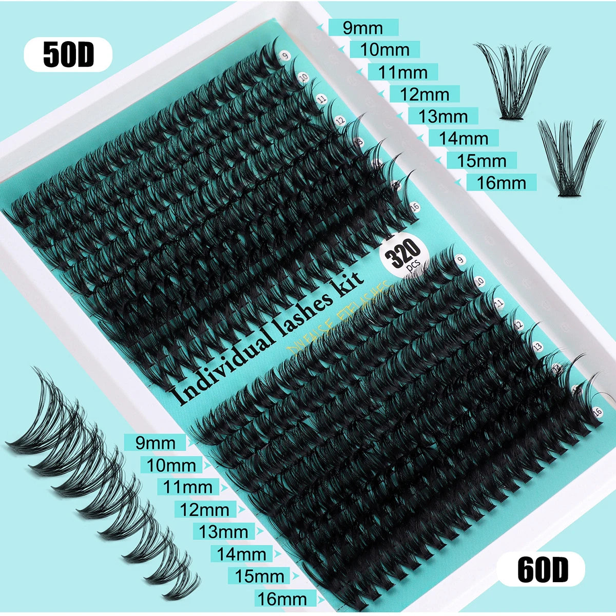 Individual Lashes 20-100D 280pcs Cluster Lashes Natural Look Mixed Tray DIY Eyelash Extension Volume Lash Clusters Eyelashes