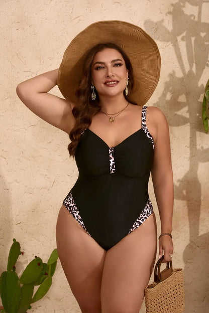 2025 Leopard Patchwork Plus Size Swimwear Women Push UP Lady Large One Piece Swimsuit Brazilian Chubby Beach Curvy Bathing Suit