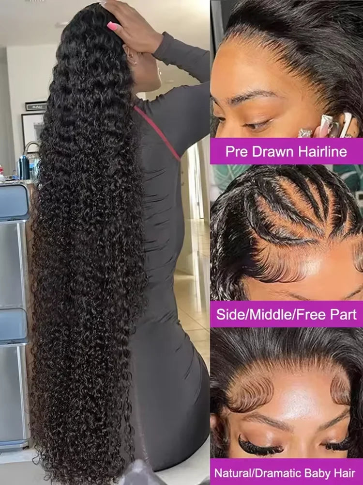 13x6 HD Transparent Loose Deep Wave Frontal Wig 250 Density 13x4 Lace Front Wig Human Hair Brazilian Raw 30 40 Inch Curly Wigs