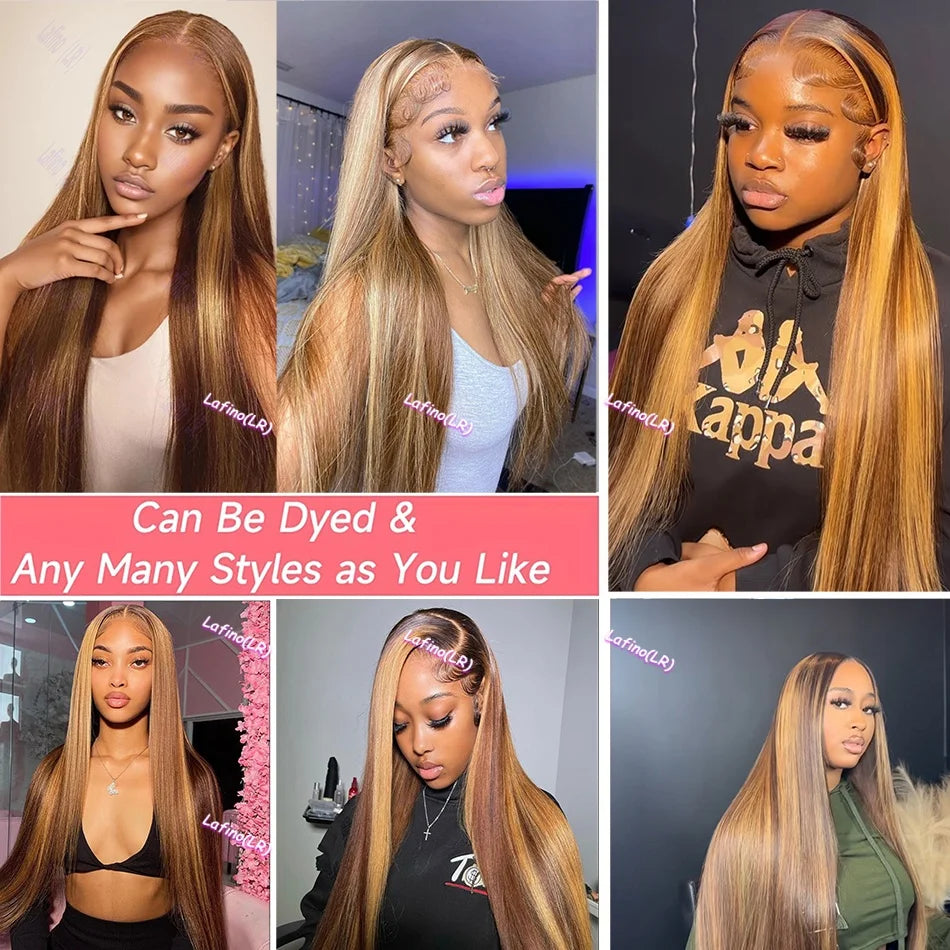 Highlight Wig Human Hair Bone Straight Blond Ombre HD Lace Wig 13x4 13x6 Colored Human Hair Frontal Wig Brazilian Wigs For Women