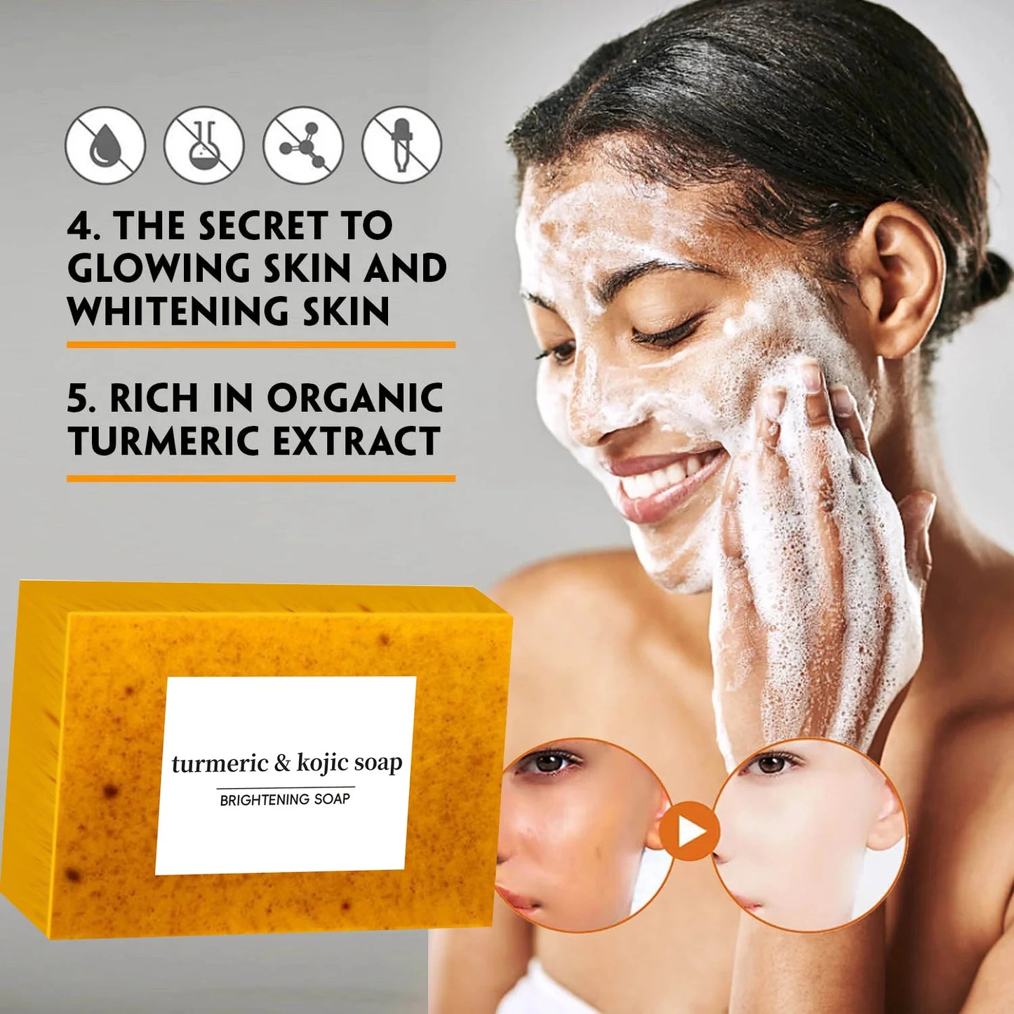 Turmeric Kojic Acid Glow Soap Dark Spot Acne Removal Even Skin Tone Mositen Smooth Skin Deep Cleansing Handmade Soap