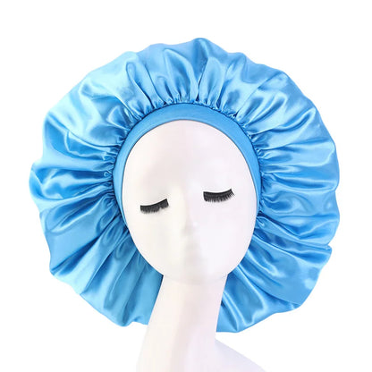 New Women Oversized Silky Hair Soft Elegant Bonnet Solid Color Satin Bonnet Sleeping Night Cap Elastic Shower Bath Hats