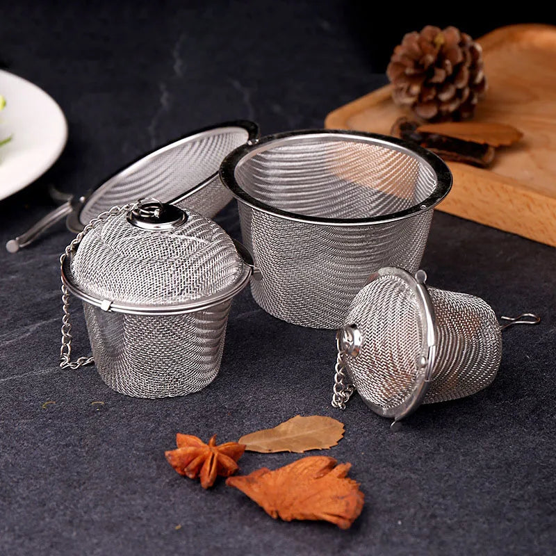 Herbal Ball Tea Spice Strainer Durable Silver Reusable Stainless Mesh Teakettle Locking Tea Filter Infuser Spice Kitchen 5 Sizes