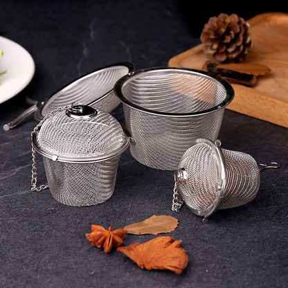 Herbal Ball Tea Spice Strainer Durable Silver Reusable Stainless Mesh Teakettle Locking Tea Filter Infuser Spice Kitchen 5 Sizes