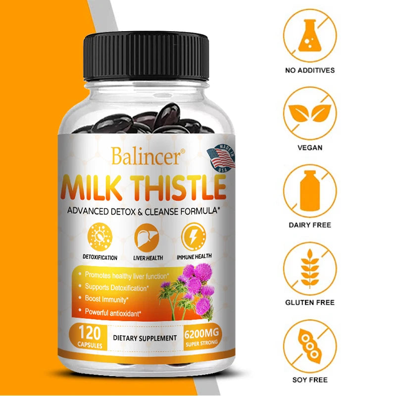 Balincer Milk Thistle Extract Supplement 6200mg - Liver Health, Detoxification - Antioxidants, Non-GMO, Gluten-Free