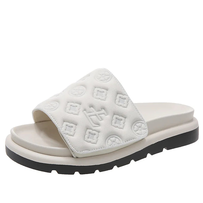 Ladies Magic Sticker Flat Slippers 2024 Summer New Designer Luxury Sandals for Women Elegant Home Flat Slippers Zapatos De Mujer