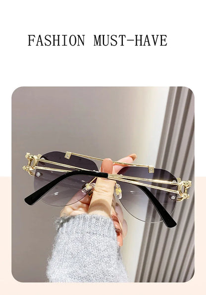 Rimless Designer Sunglasses Women Trendy Luxe Fashion Sunglasses Men Vintage Glasses Lentes De Sol Mujer Lunette Soleil Femme