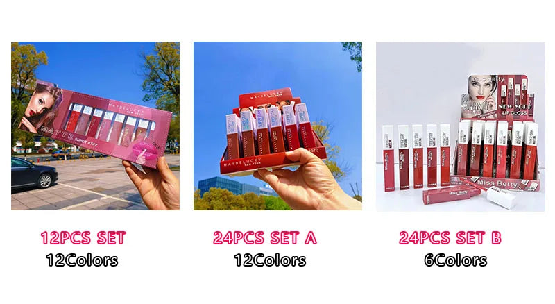 12/24Pcs Matte Lipstick 6/12 Colors Set Long Lasting Waterproof Non-Stick Lipstick  Women Lips Makeup Wholesale