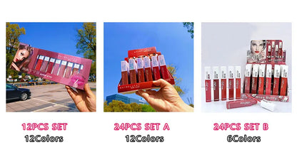 12/24Pcs Matte Lipstick 6/12 Colors Set Long Lasting Waterproof Non-Stick Lipstick  Women Lips Makeup Wholesale