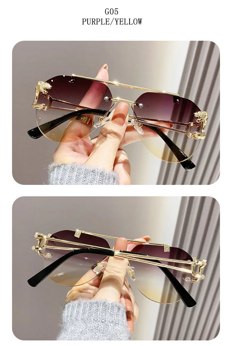 Rimless Designer Sunglasses Women Trendy Luxe Fashion Sunglasses Men Vintage Glasses Lentes De Sol Mujer Lunette Soleil Femme