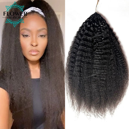 Kinky Straight Crochet Human Hair Extensions Knotless Pre-Separated Crochet Hair Reusable 60g 50strands Natural Black for Women