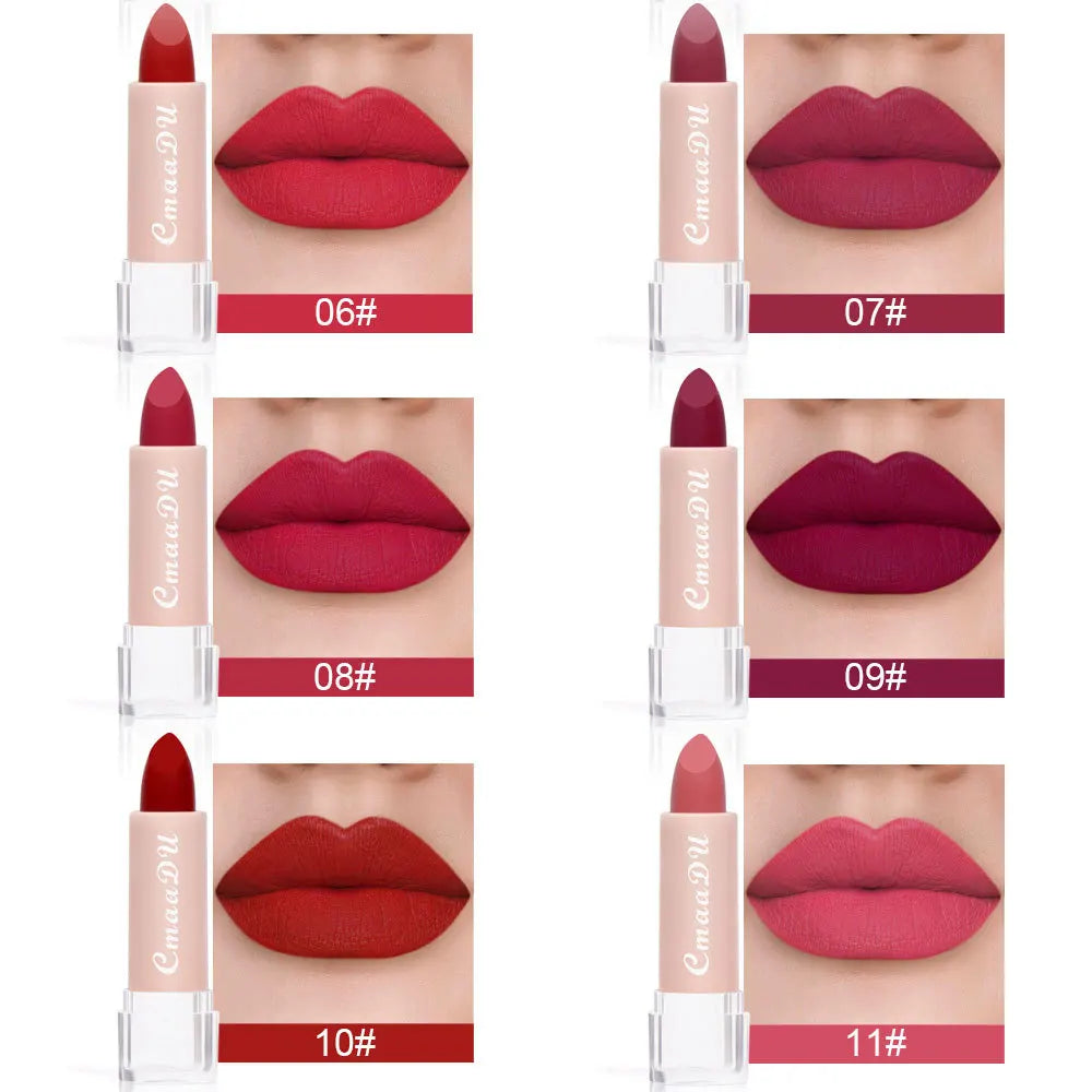 1PC Matte Nude Lipstick Waterproof Long Lasting Non-stick Cup Sexy Red Pink Velvet Lipsticks Women Makeup Cosmetic 15 Colors