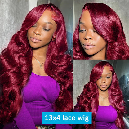 99j Burgundy Body Wave Human Hair 13x6 Hd Transparent Lace Front Wig 13x4 Curly Colored 30 40 Inch Brazilian Hair For Women