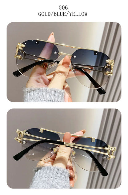 Rimless Designer Sunglasses Women Trendy Luxe Fashion Sunglasses Men Vintage Glasses Lentes De Sol Mujer Lunette Soleil Femme