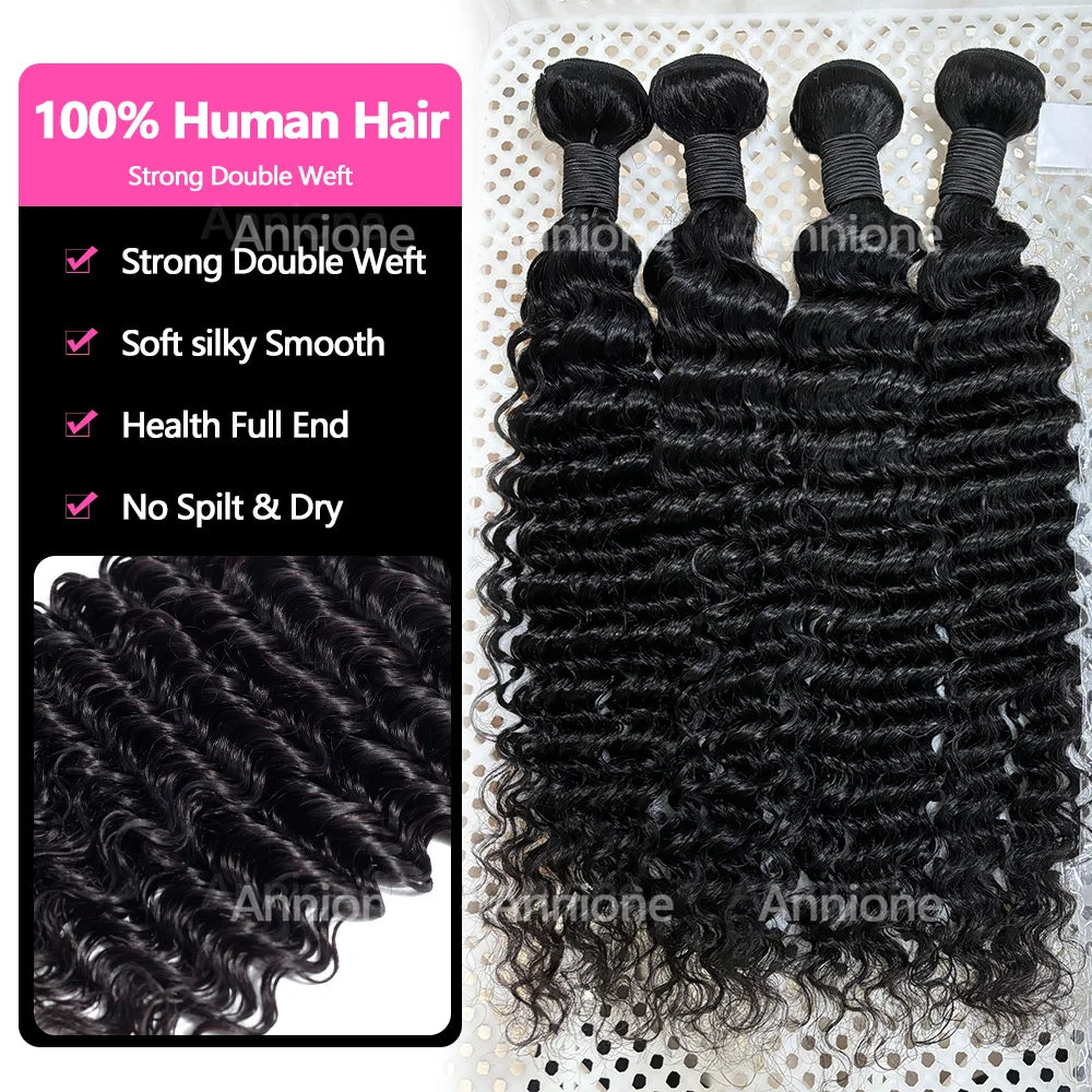 Curly Deep Wave Human Hair Bundles 30 32 Inch 4/3/1PCS Bundles Raw Hair 100% human hair Brazilian Hair Bundle Weaving Extensions