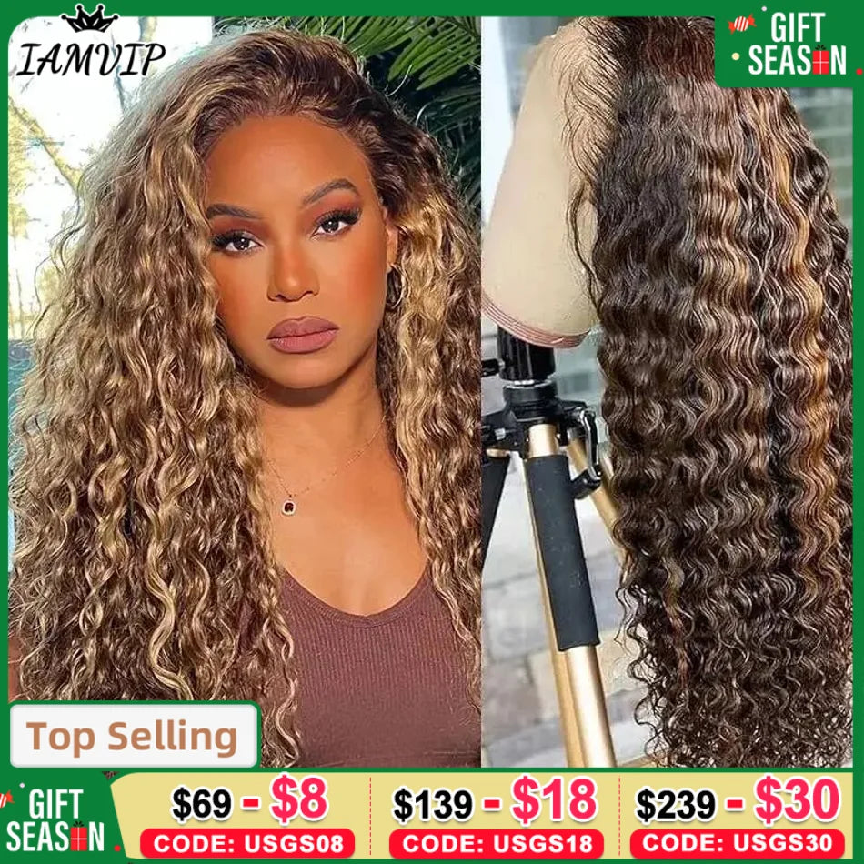 Highlight Deep Wave Frontal Wig 13x6 Hd Lace Brown Lace Front Human Hair Wigs 13x4 Glueless Wig Human Hair Ready To Wear Choice