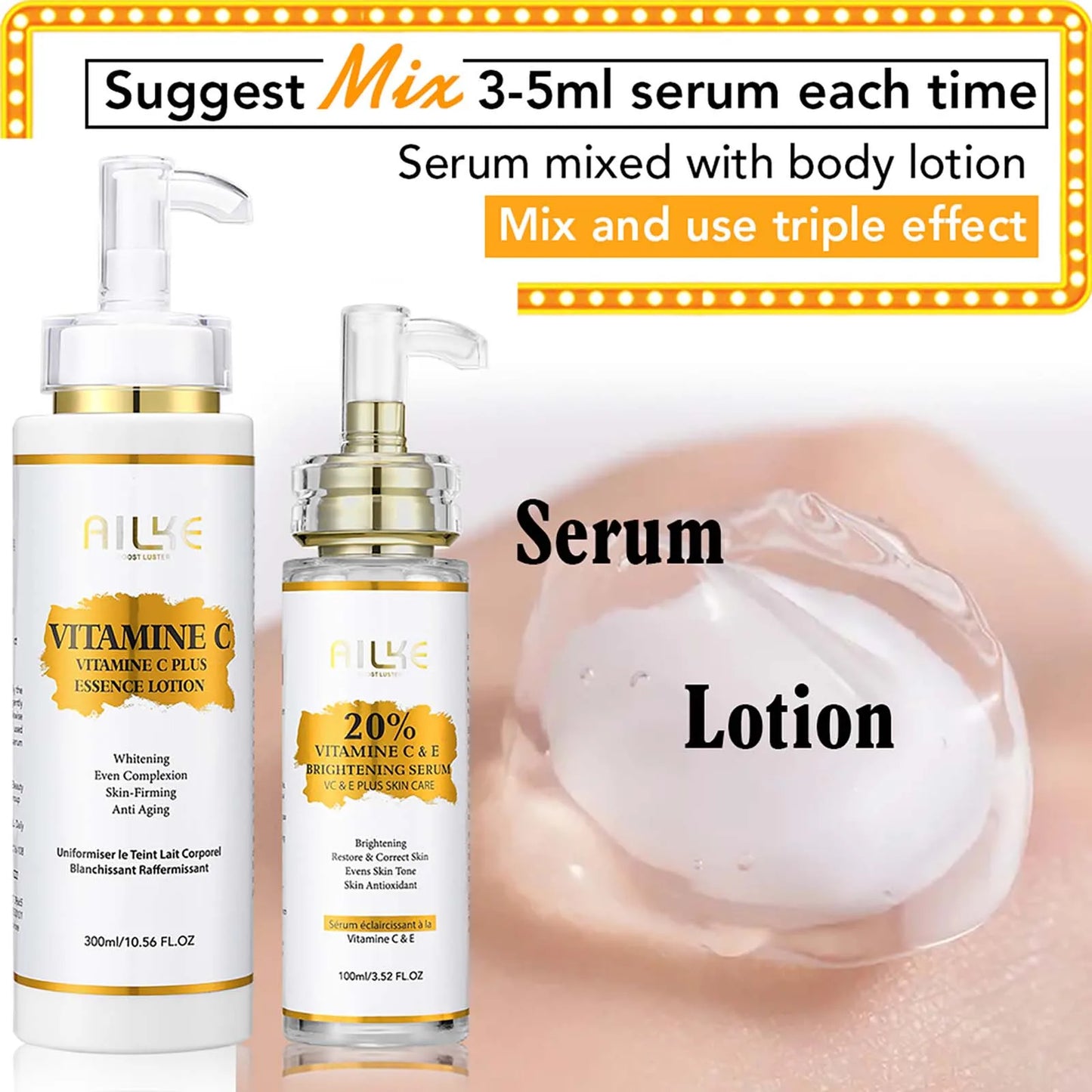 AILKE Vitamin C Skin Care Set, with Lightening Body Lotion, Even Skin Tone Cream, Whitening Serum, Brightening Soap