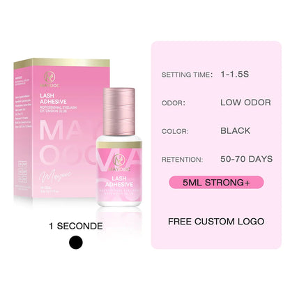 MAYOOC Fast Dry Strong Eyelash Extension Glue 5ml Adhesive 7-8 Weeks Non Odor False Lash Glue Makeup Tool Free Custom logo