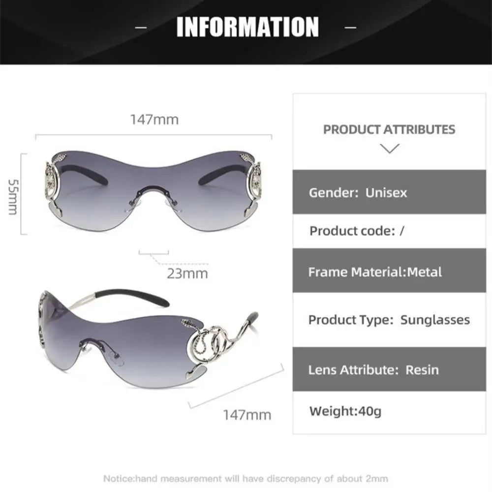 KLASSNUM Y2k Rimless Sunglasses Women Stylish Gradient Lens Outdoor Shades Trendy Luxury Brand Design Metal Frame Eyewear Goggle