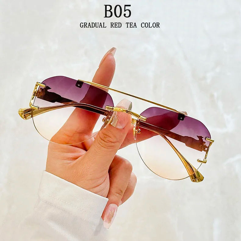 Rimless Designer Sunglasses Women Trendy Luxe Fashion Sunglasses Men Vintage Glasses Lentes De Sol Mujer Lunette Soleil Femme