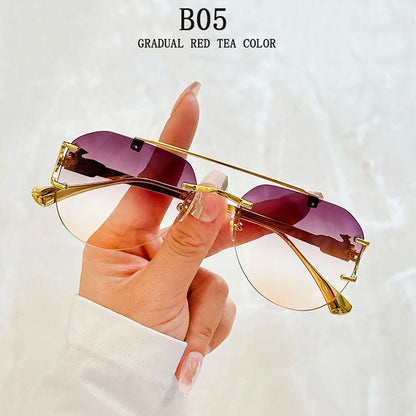 Rimless Designer Sunglasses Women Trendy Luxe Fashion Sunglasses Men Vintage Glasses Lentes De Sol Mujer Lunette Soleil Femme