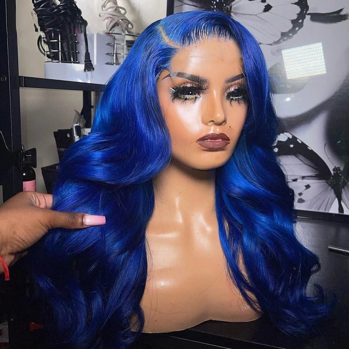 Navy Blue 13x4 Lace Front Body Wave Human Hair Wigs Brazilian Blue Colored Transparent Lace Front Wigs For Women Pre Plucked