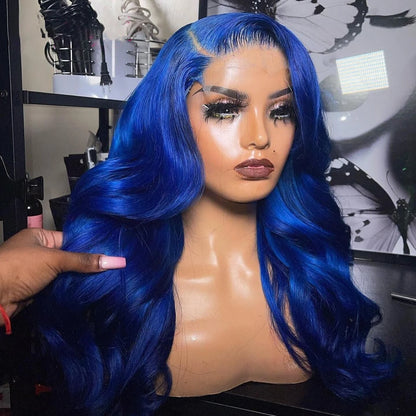 Navy Blue 13x4 Lace Front Body Wave Human Hair Wigs Brazilian Blue Colored Transparent Lace Front Wigs For Women Pre Plucked