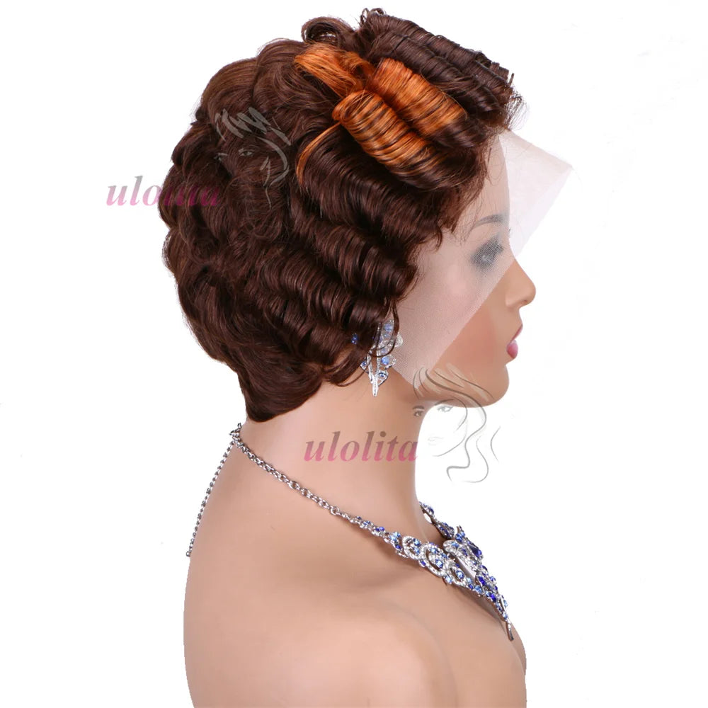 613 Blonde Pixie Cut Short Bob Loose Wave Human Hair Wigs Chocolate Brown Short Bob 13x4 Transparent Lace Front Wigs Preplucked