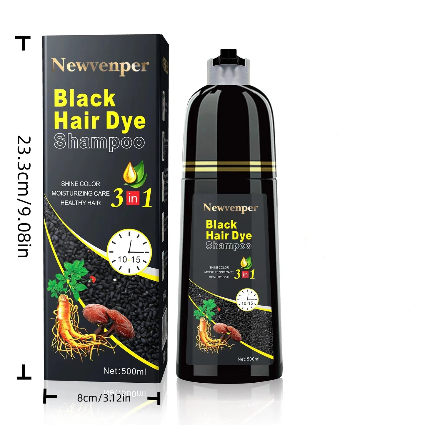500ML/14.9 Fl.oz Black Hair Dye shampoo Coloring in Minutes Natural & Long Lasting Hair Dye Shampoo  Men & Women Hair turn Black