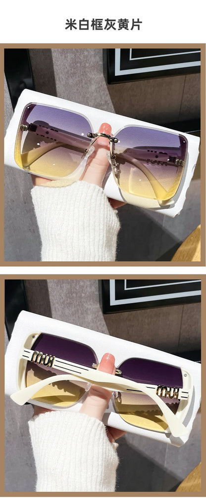 2024 New Fashion Cool Sunglasses Women Luxury Brand Letters Anti Strong Light Vintage Rimless Sun Glasses Ladies Gafas UV400