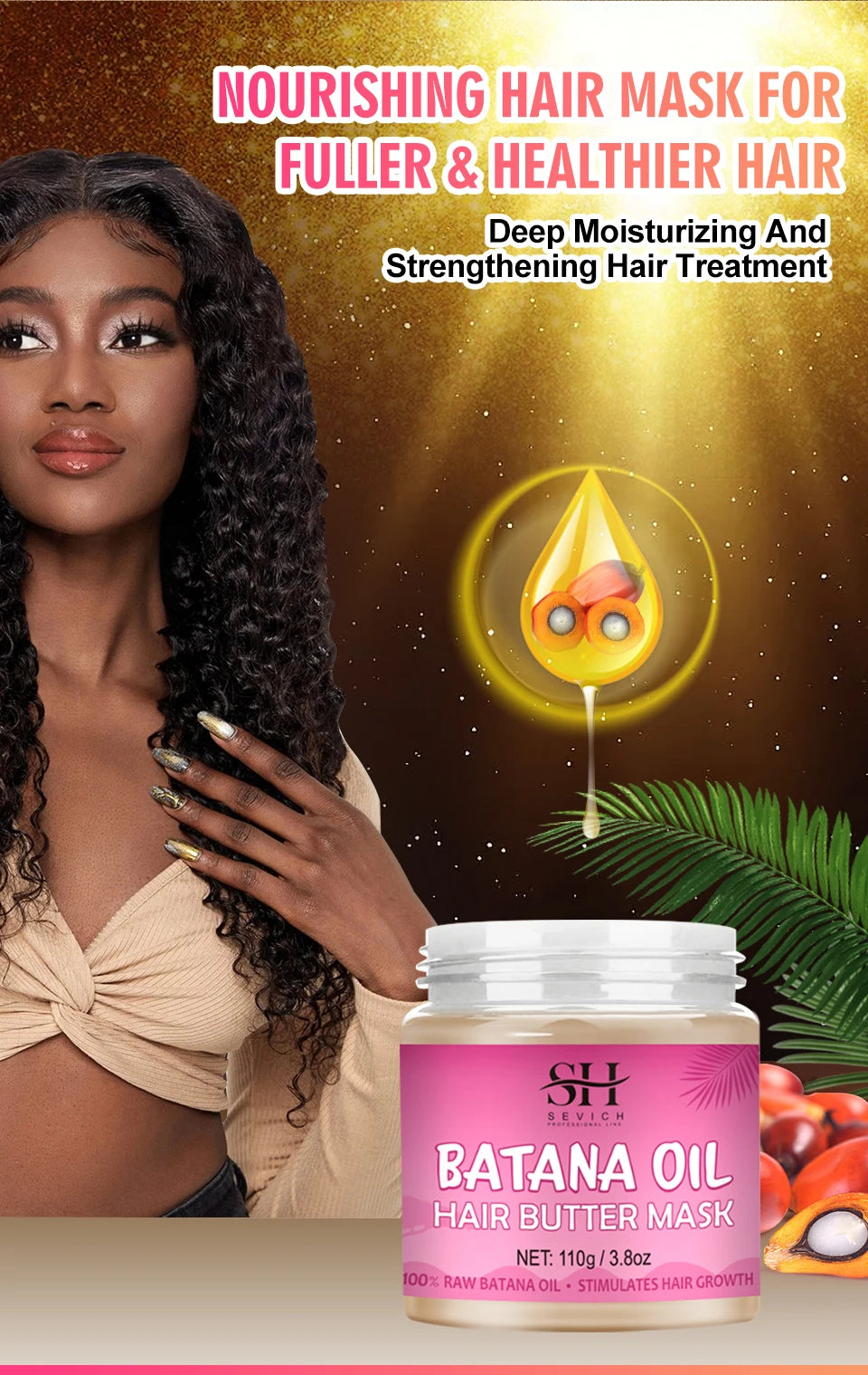 Natural 100% Pure Batana Oil For Hair Growth Butter Hair Mask Traction Alopecia Anti Hair Loss Baldness Treatment For Men Women