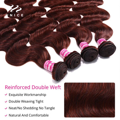 UNice Hair Reddish Brown Body Wave Bundles With 4x4 Closure 100% Human Hair 2/3/4 PCS Bundles And Closure Can Make 250% Lace Wig