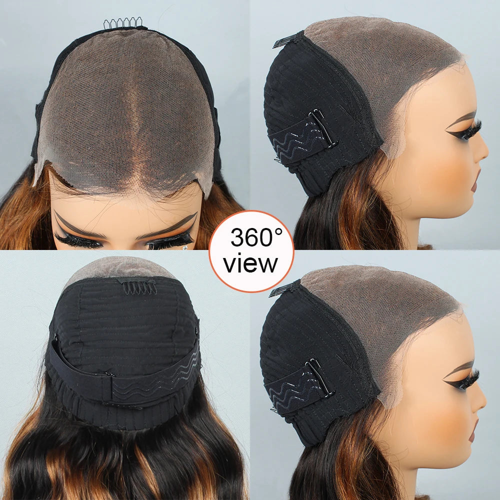 9x6 Wear and Go Glueless Wigs Human Hair Pre Plucked Pre Cut 1B/30 Highlight Ombre Lace Front Wigs Body Wave Human Hair Wigs