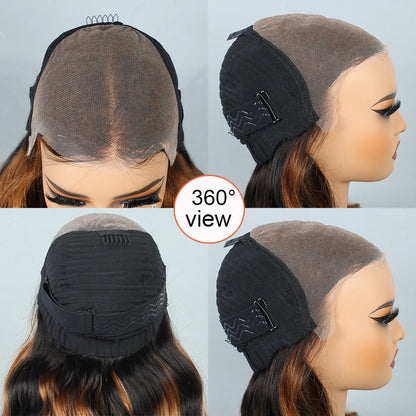 9x6 Wear and Go Glueless Wigs Human Hair Pre Plucked Pre Cut 1B/30 Highlight Ombre Lace Front Wigs Body Wave Human Hair Wigs